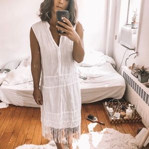 120% LINO white linen tassel dress SMALL